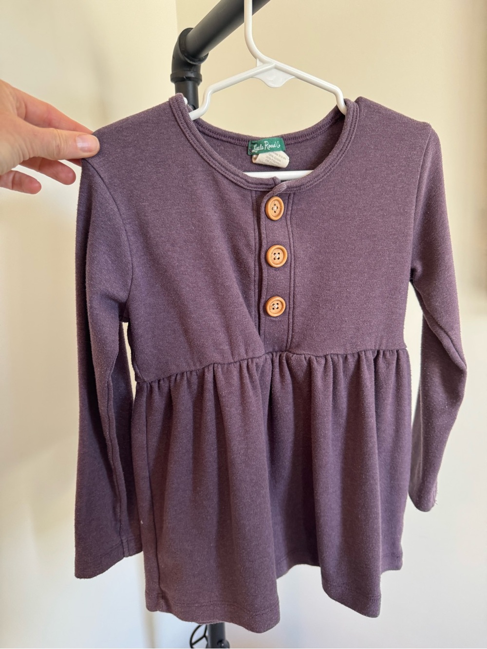 Girls' Long-Sleeve Peplum Top in Deep Purple with Button Detail